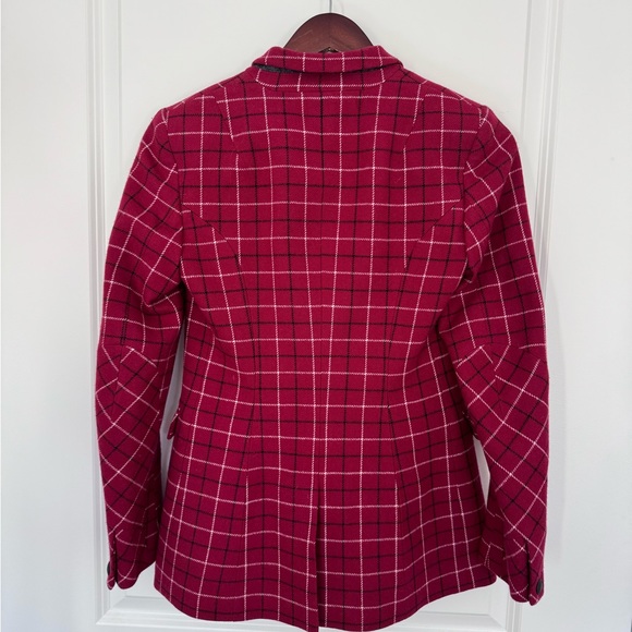NEW Rag & Bone blazer Italian wool size 0 red and black Stripped checkered - Picture 3 of 9